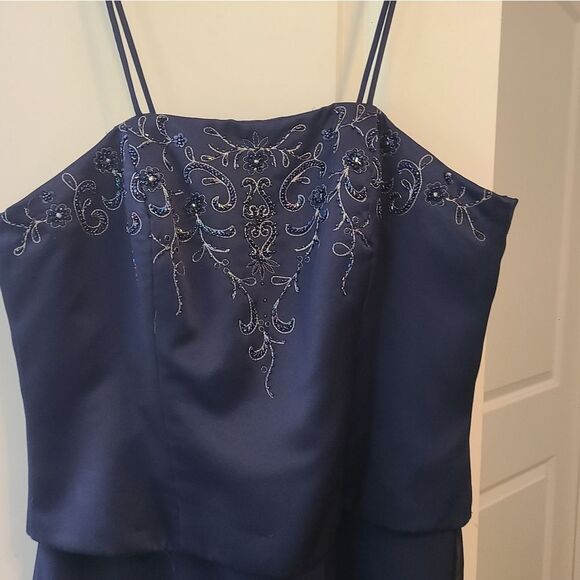 Alfred Angelo Navy Blue Beaded Formal Prom Evening Gown - Picture 6 of 13